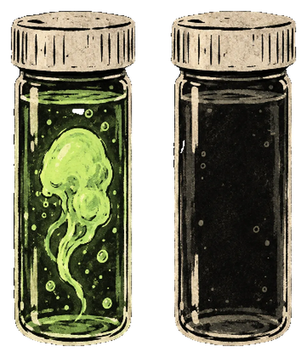 The paired vials, cut out